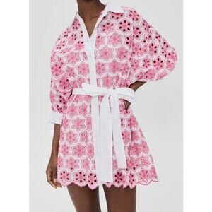 Sundress Florine Eyelet Dress Womens XL XXL Pink White Embroidered Cotton France